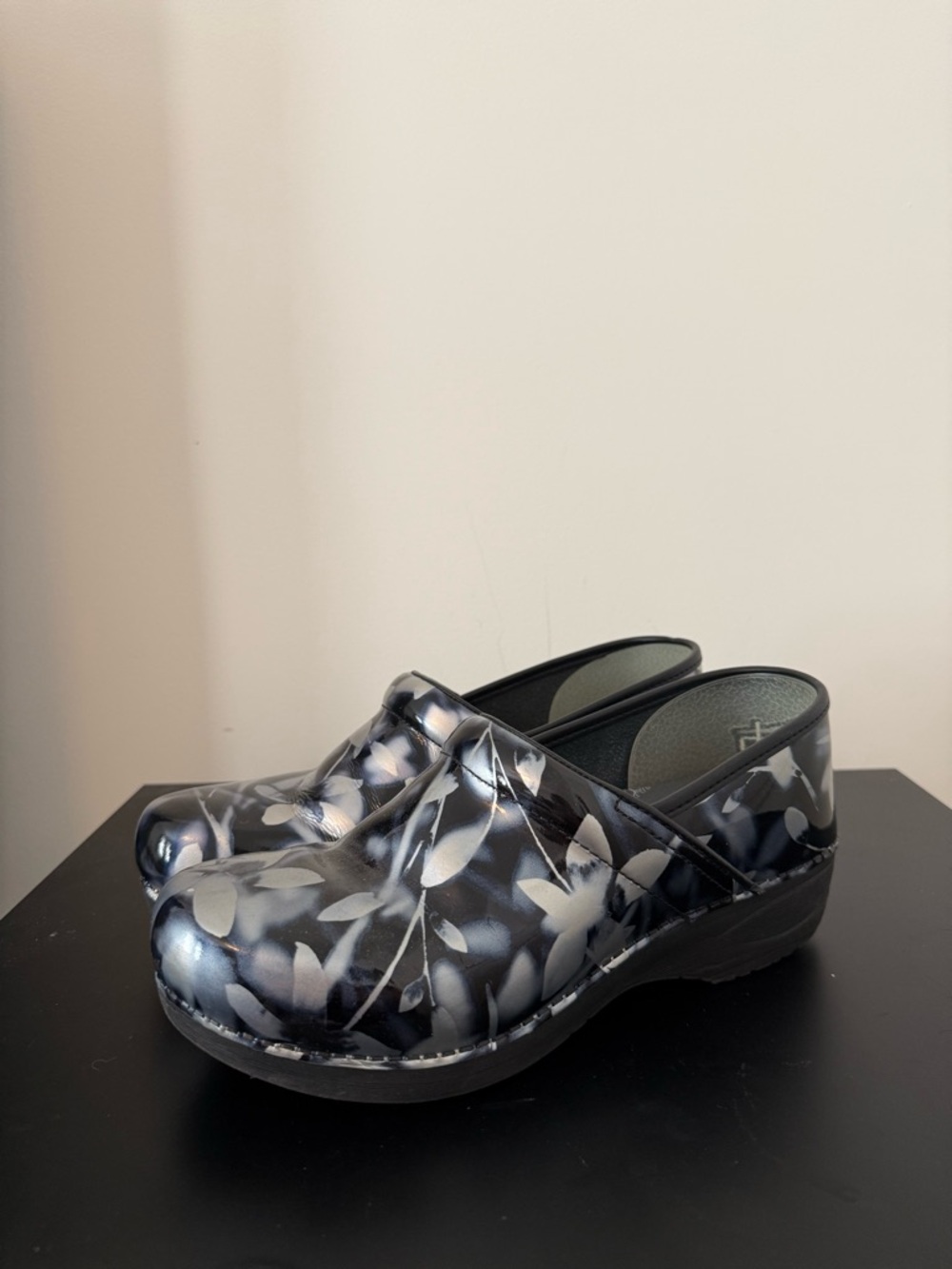 Dansko Black Floral-Print Slip-On Clogs